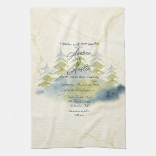 Linge De Cuisine Gold Mountain Contexte Green Blue Trees Invitation
