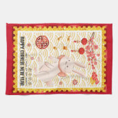 Linge De Cuisine Gold Papercut 2023 Rabbit chinois Nouvel An rouge (Horizontal)