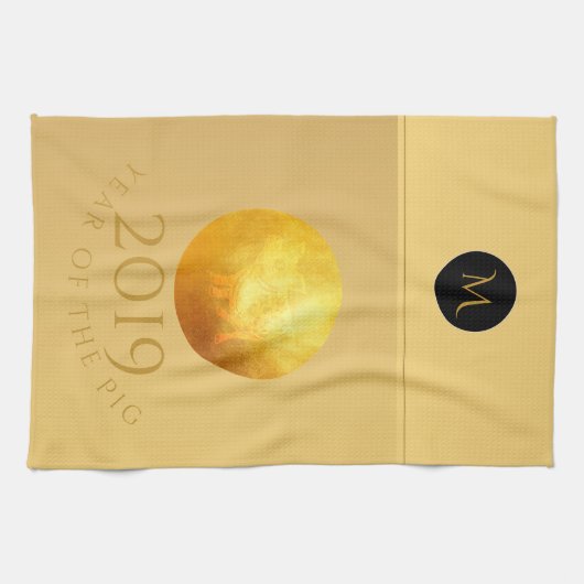 Linge De Cuisine Golden Chinese Pig Papercut 2019 Monogram KitchenT (Horizontal)