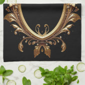 Linge De Cuisine Golden Floral Ornate Frame Kitchen Towel (Plié)