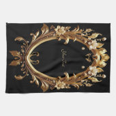 Linge De Cuisine Golden Floral Ornate Frame Kitchen Towel (Horizontal)
