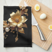 Linge De Cuisine Golden Floral Ornate Frame Kitchen Towel (Quart Plié)