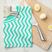 Linge De Cuisine Golden Retriever ; Aqua Green Chevron (Quart Plié)