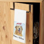 Linge De Cuisine Golden Retriever Chien à Santa Hat, texte personna<br><div class="desc">Serviette de cuisine super mignonne avec un rendu aquarelle d'un chien Golden Retriever portant un chapeau de Père Noël. Ajoutez votre texte personnalisé pour personnaliser. Fait le cadeau de vacances parfait pour les propriétaires d'or,  les mamans et les papas de chien,  les chefs,  les boulangers et plus encore.</div>