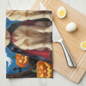 Linge De Cuisine Golden Retriever Chiens Citrouille Halloween Funny (Quart Plié)
