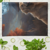 Linge De Cuisine Golden Retriever Halloween effroi (Plié)