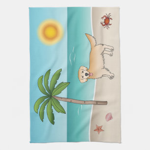 Linge De Cuisine Golden Retriever Jaune Sur Une Plage Tropicale D'é
