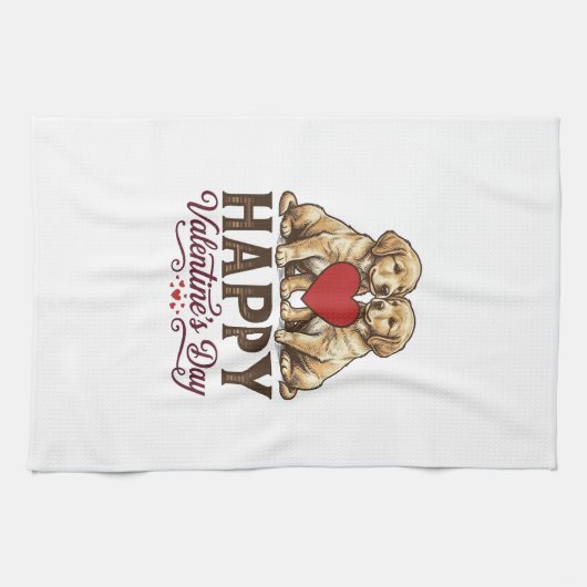 Linge De Cuisine Golden Retriever Joyeuse Saint-Valentin (Horizontal)