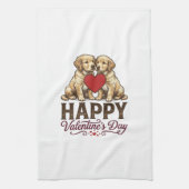 Linge De Cuisine Golden Retriever Joyeuse Saint-Valentin (Vertical)