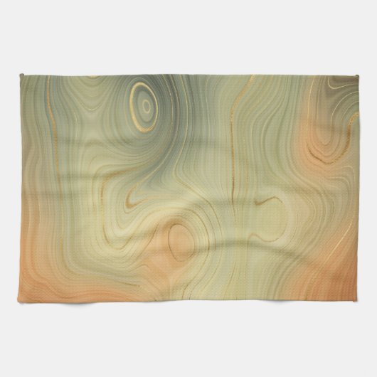 Linge De Cuisine Golden Strata | Pêche Brûlée Orange Vert Agate (Horizontal)