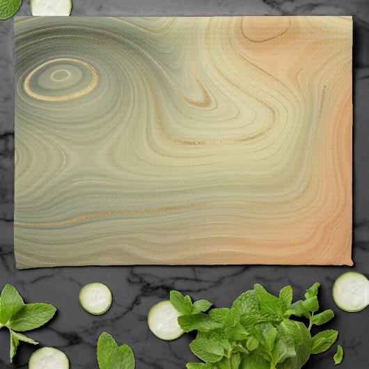 Linge De Cuisine Golden Strata | Pêche Brûlée Orange Vert Agate