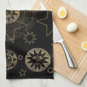 Linge De Cuisine Golden Sun Moon Stars Art d'astronomie céleste (Quart Plié)