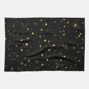 Linge De Cuisine Golden Yellow Stars Black Night Sky