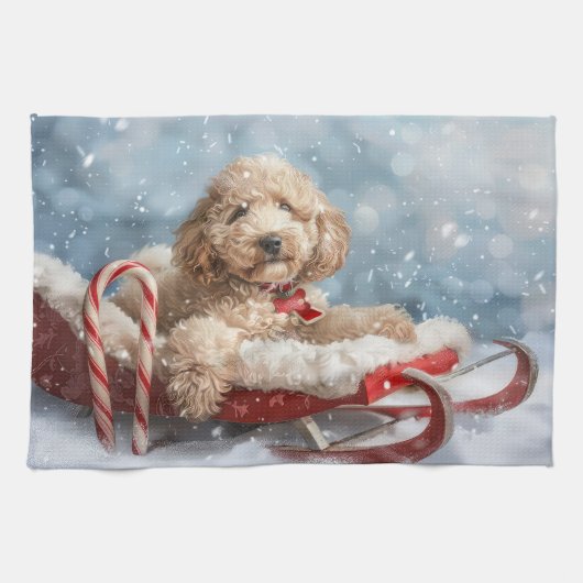 Linge De Cuisine Goldendoodle Chien Festif de Noël (Horizontal)