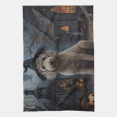 Linge De Cuisine Goldendoodle Citrouille Halloween effrayant (Vertical)