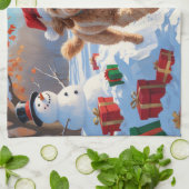 Linge De Cuisine Goldendoodle Courir en neige avec Casquette de Noë (Plié)