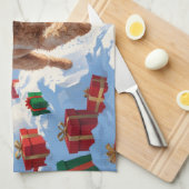 Linge De Cuisine Goldendoodle Courir en neige avec Casquette de Noë (Quart Plié)