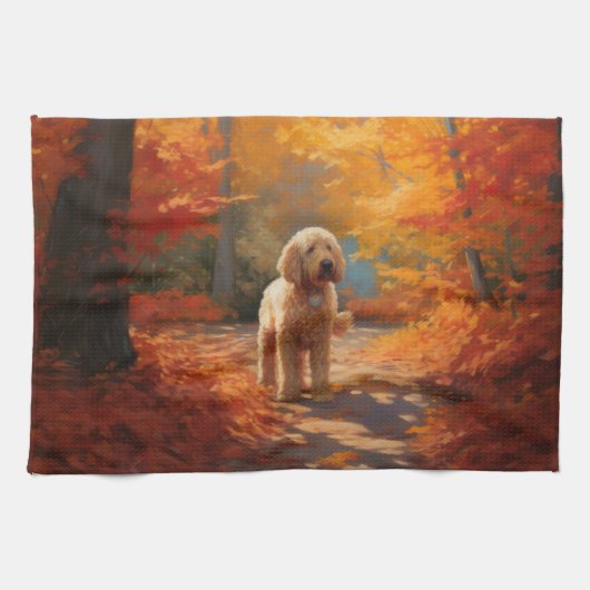 Linge De Cuisine Goldendoodle en automne Leaves Fall Inspire (Horizontal)