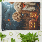 Linge De Cuisine Goldendoodle Halloween Éffrayant (Plié)