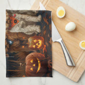 Linge De Cuisine Goldendoodle Halloween Éffrayant (Quart Plié)