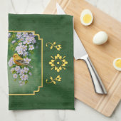 Linge De Cuisine Goldfinch Birds and Flowers Green (Quart Plié)