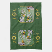Linge De Cuisine Goldfinch Birds and Flowers Green (Vertical)