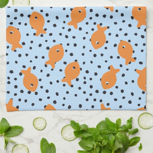 Linge De Cuisine Goldfish Design Orange and Blue (Plié)