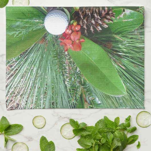 Linge De Cuisine Golf cônes de pin et verdure Noël (Plié)