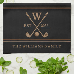 Linge De Cuisine Golf Monogramme Nom de famille Brown Noir