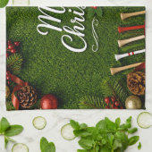 Linge De Cuisine Golf sur gazon vert thème de Noël (Plié)