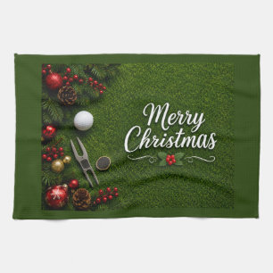 Linge De Cuisine Golf sur gazon vert thème de Noël