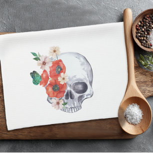 Linge De Cuisine Goth Crâne Floral