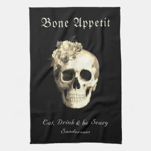 Linge De Cuisine Gothique Floral Roses Halloween Personnalisé