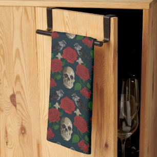 Linge De Cuisine Gothique foncé Grungy Rose Vins Corbeau crâne roug