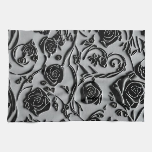 Linge De Cuisine Gothique Graveyard Rose noir Motif (Horizontal)