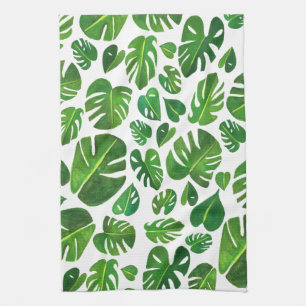 Linge De Cuisine Gouache verte des plantes tropicaux de Monstera