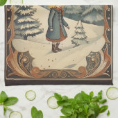 Linge De Cuisine Gouache Vintage Noël Rétro (Plié)