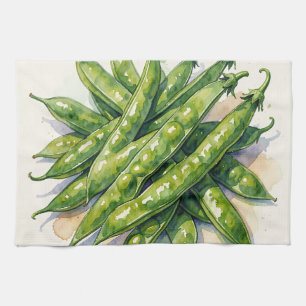 Linge De Cuisine Gousses de pois à l'aquarelle