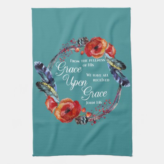 Linge De Cuisine Grace On Grace John 1:16 Écriture (Vertical)
