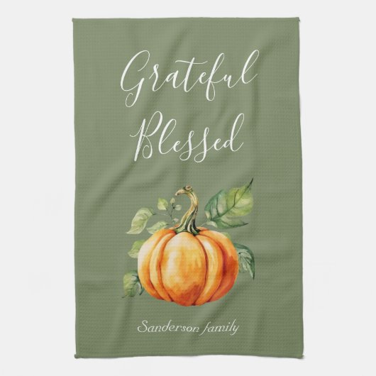 Linge De Cuisine Gracieuse Citrouille de Thanksgiving Moss Green (Vertical)