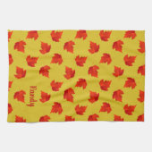 Linge De Cuisine Gradient rouge sec feuille nom personnalisé jaune (Horizontal)