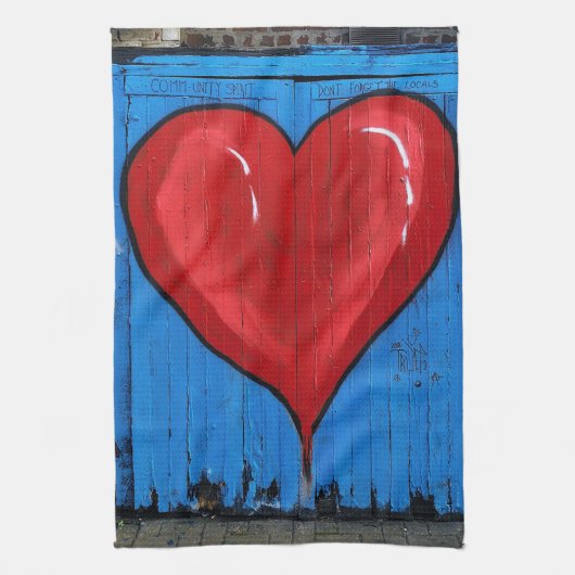 Linge De Cuisine Graffiti Heart, mur bleu, Saint-Valentin, cuisine (Vertical)