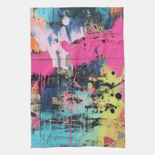 Linge De Cuisine Graffiti vibrant éclaboussure de peinture rose jau