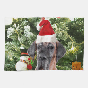 Linge De Cuisine Grand Danois avec boîtes cadeaux de sapin de Noël