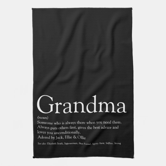 Linge De Cuisine Grand-mère Citation noir et blanc (Vertical)