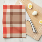 Linge De Cuisine Grand Plaid Moderne, Coral Orange, Brown & Tan (Quart Plié)