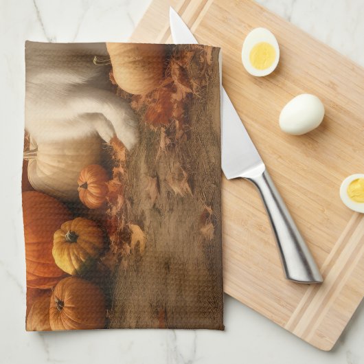 Linge De Cuisine Grand Pyrénées Chiot automne délice Citrouille (Quart Plié)