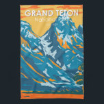 Linge De Cuisine Grand Teton National Park Wyoming Vintage<br><div class="desc">Grande Teton artwork vectorielle dans un design de fenêtre. Le parc comprend les principaux sommets de la chaîne de Teton ainsi que la plupart des sections nord de la vallée connue sous le nom de Jackson Hole.</div>