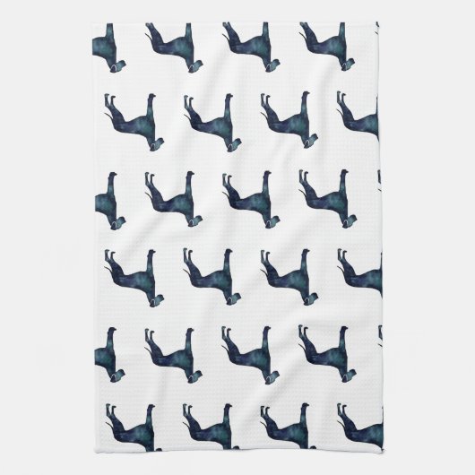 Linge De Cuisine Grande Danse Chien noir Aquarelle Silhouette (Vertical)