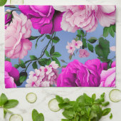 Linge De Cuisine Grande Fleur Rose rétro violet (Plié)